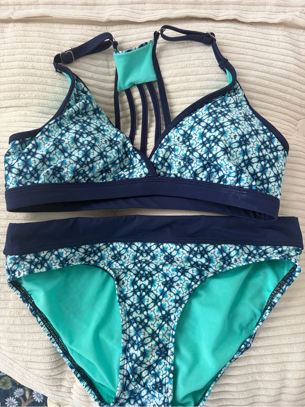 Title Nine Women’s Blue Multi-Pattern Bikini Set size Medium